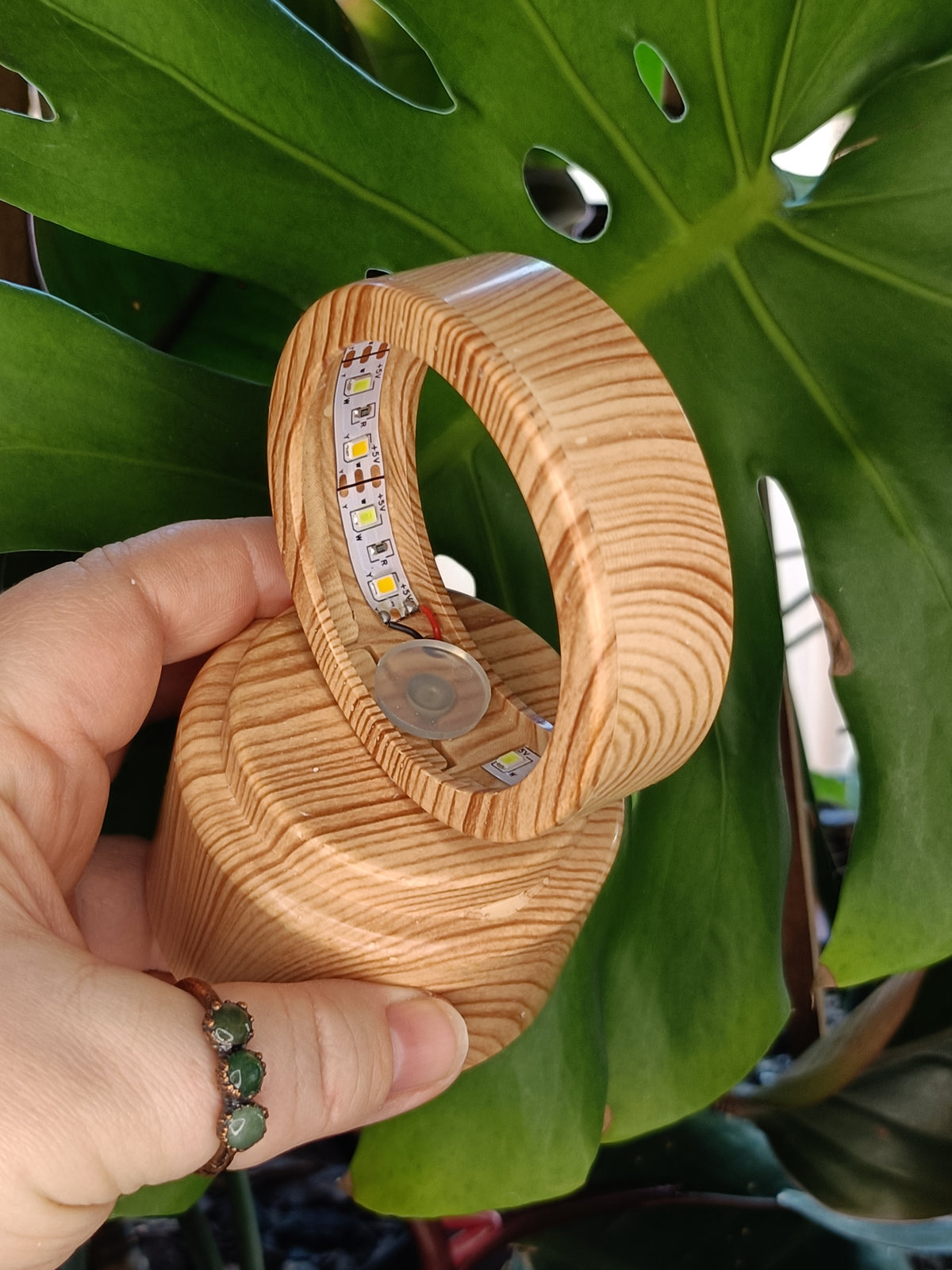 Spinning Beech Tone LED Sphere Holder
