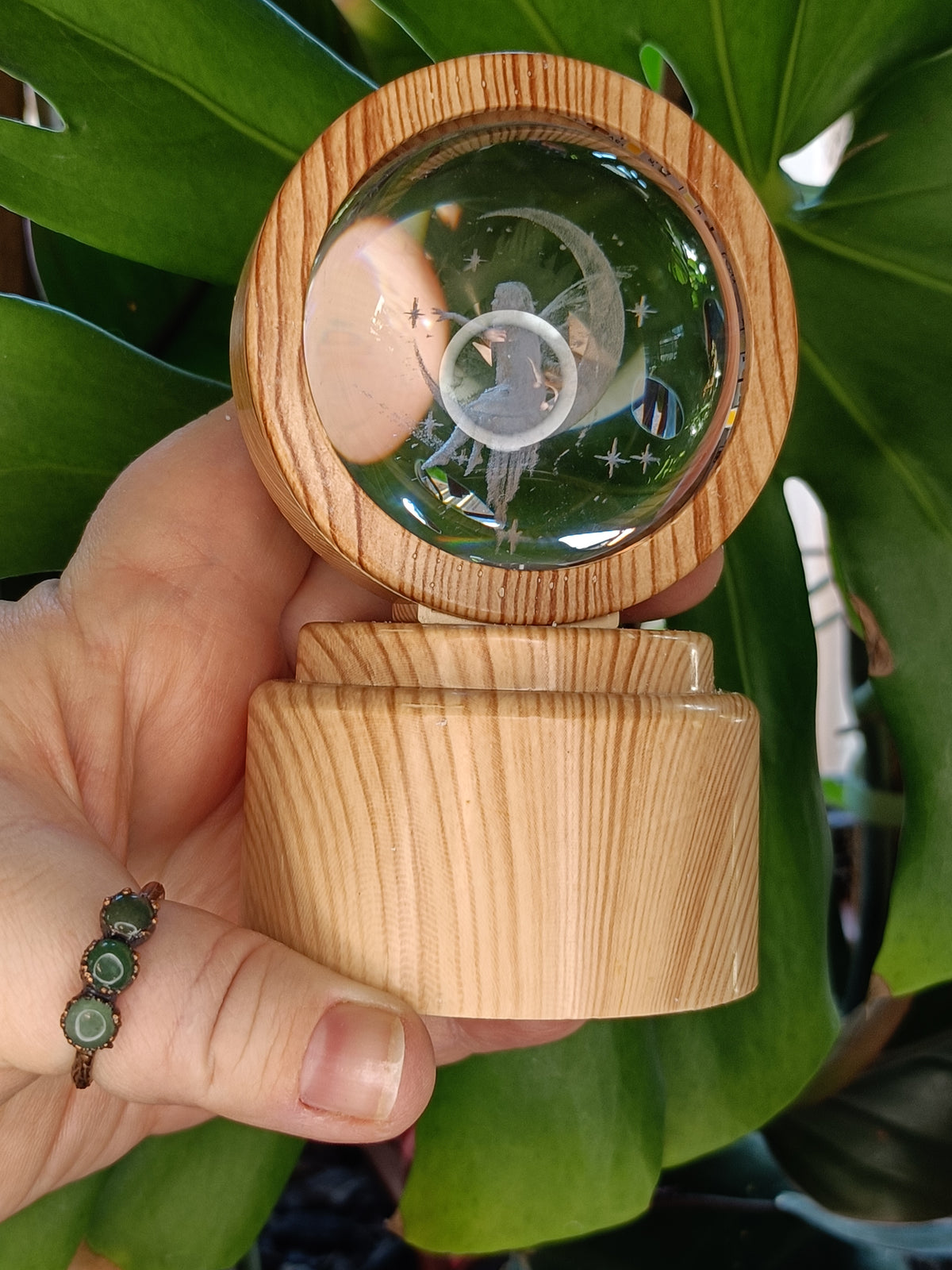 Spinning Beech Tone LED Sphere Holder