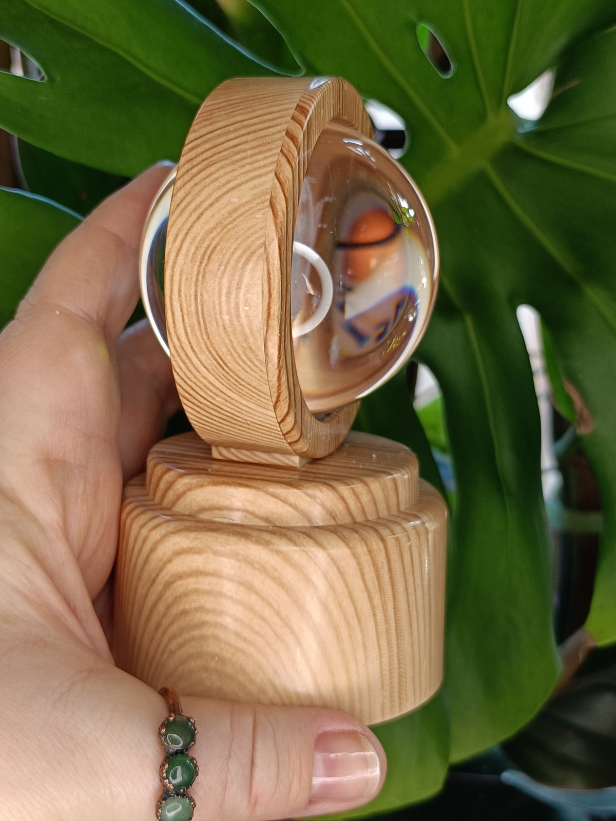Spinning Beech Tone LED Sphere Holder