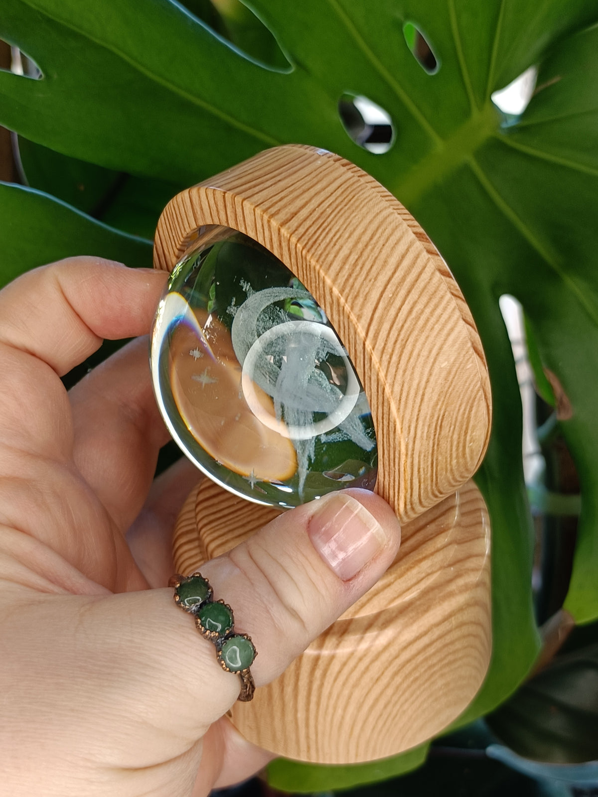 Spinning Beech Tone LED Sphere Holder