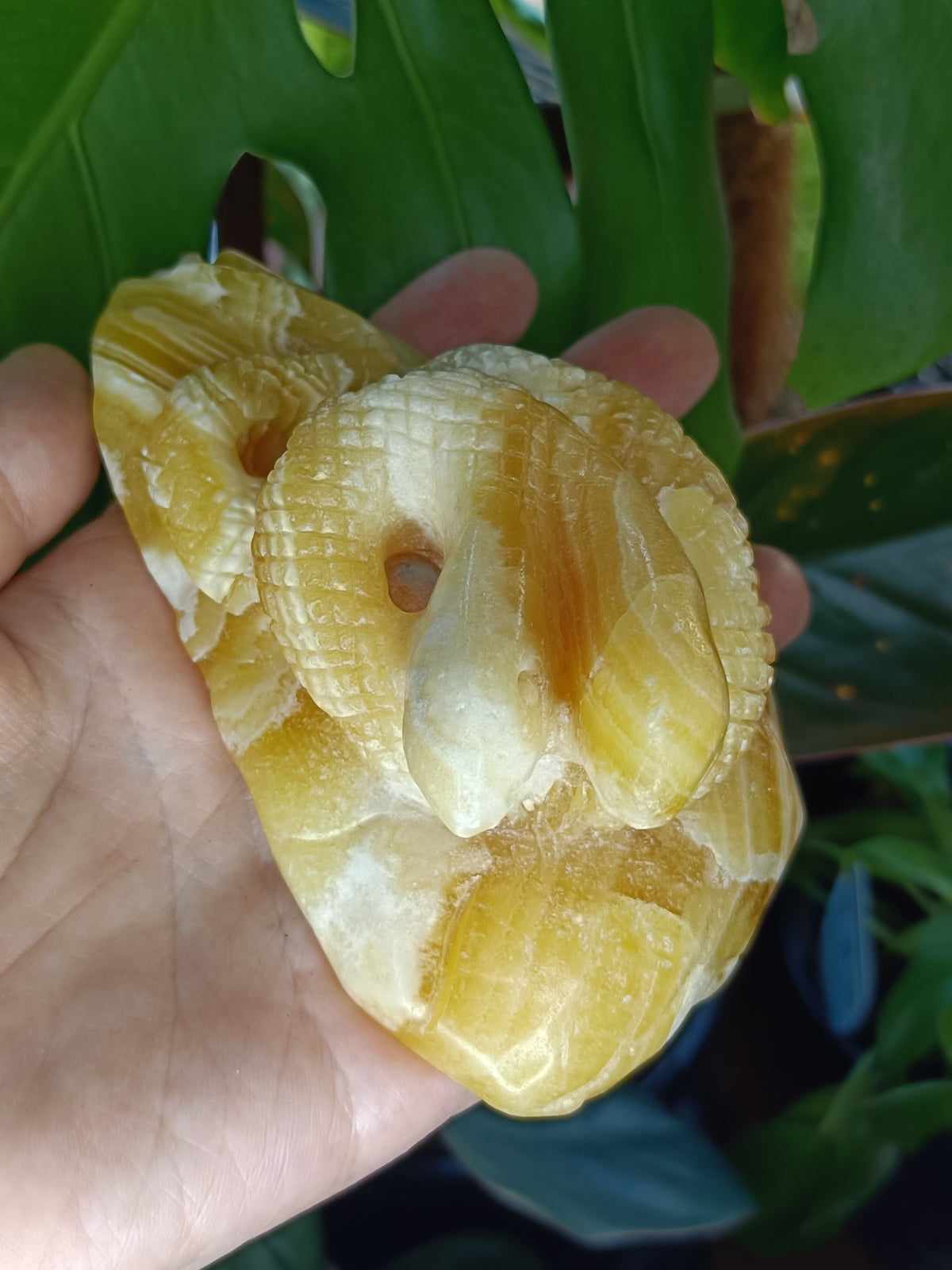 Orange Calcite Two-Headed Snake Carving - 399g