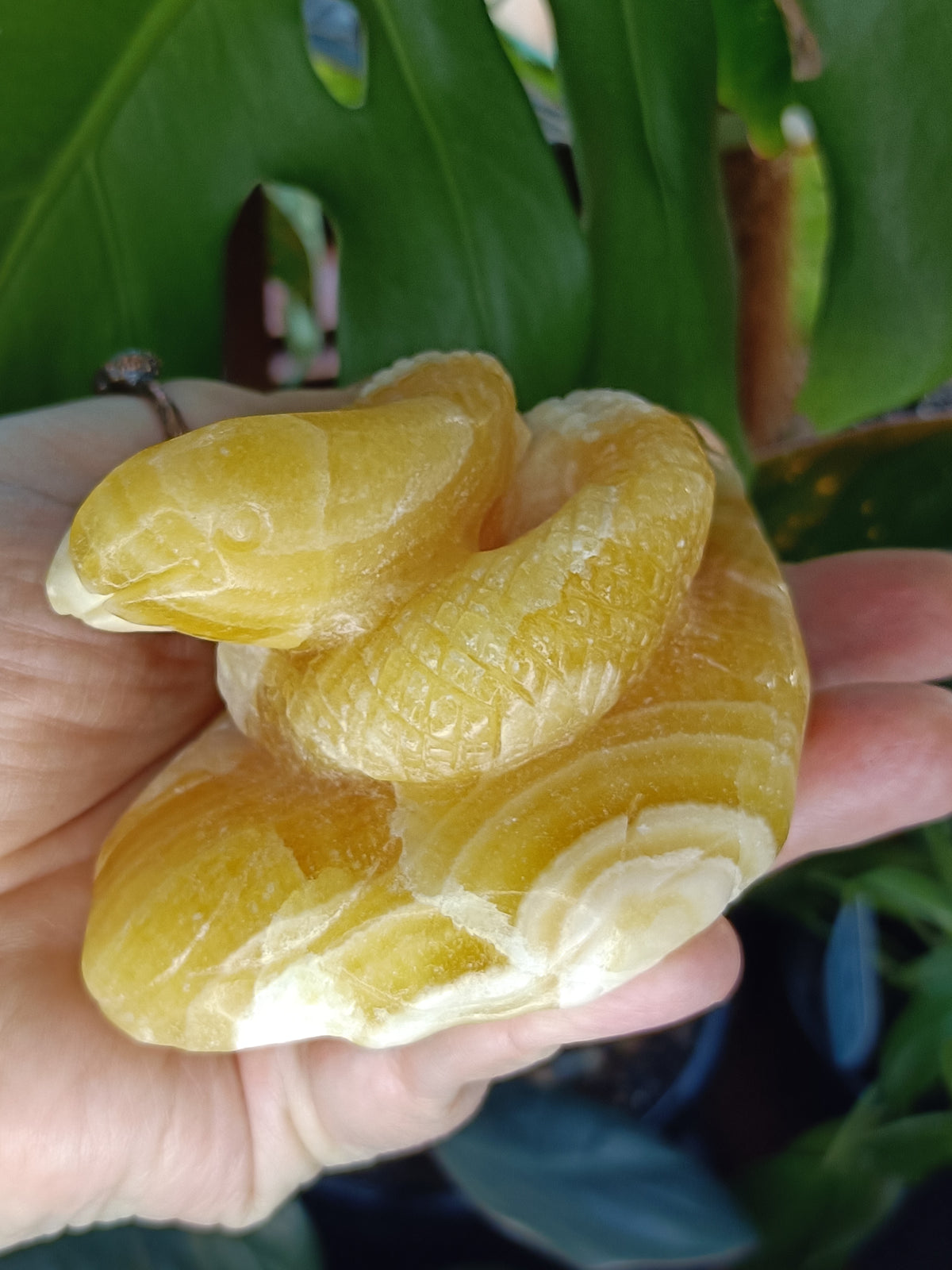 Orange Calcite Two-Headed Snake Carving - 399g