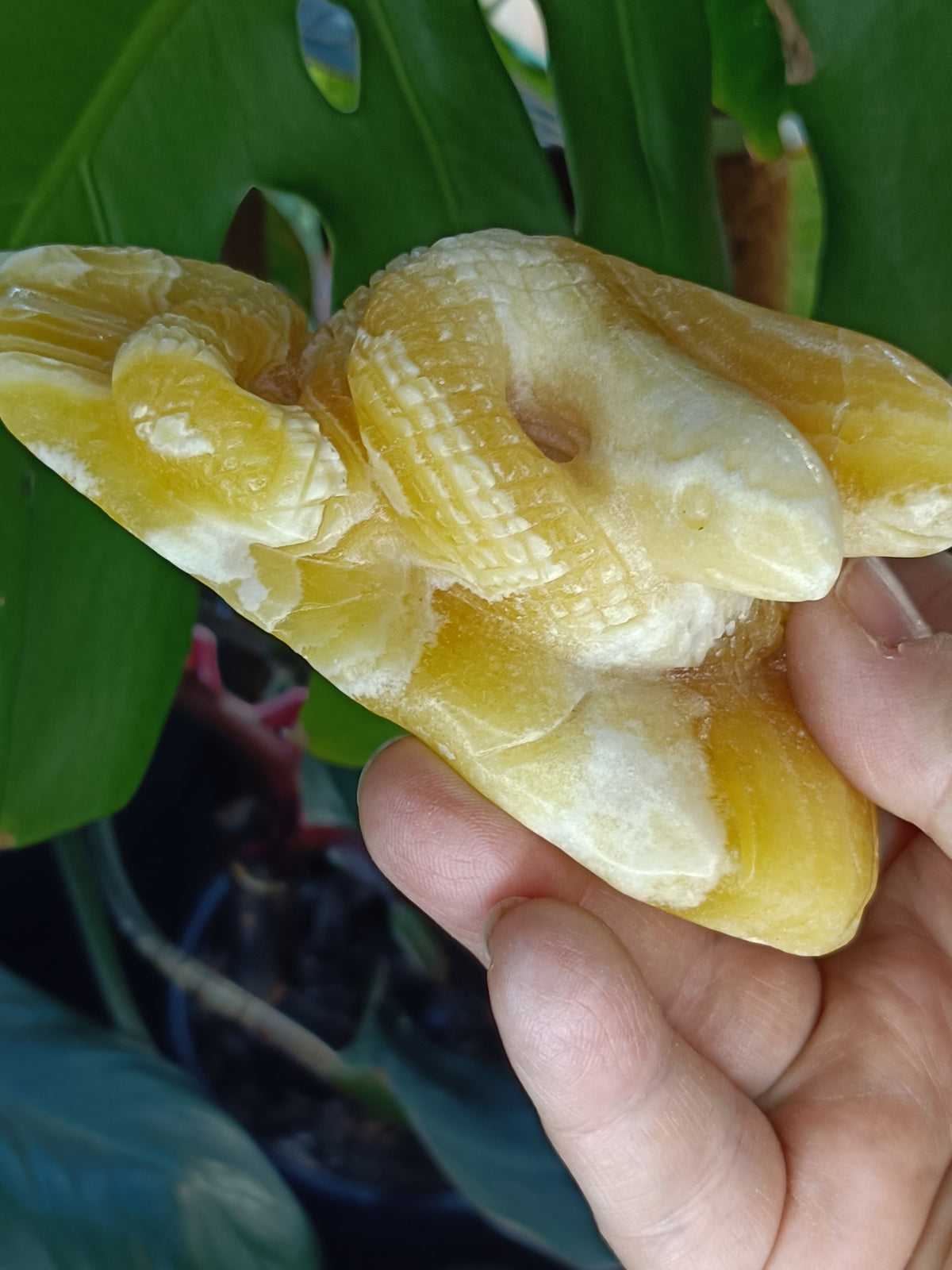 Orange Calcite Two-Headed Snake Carving - 399g