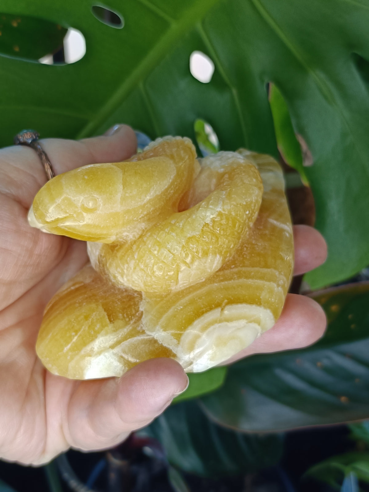 Orange Calcite Two-Headed Snake Carving - 399g