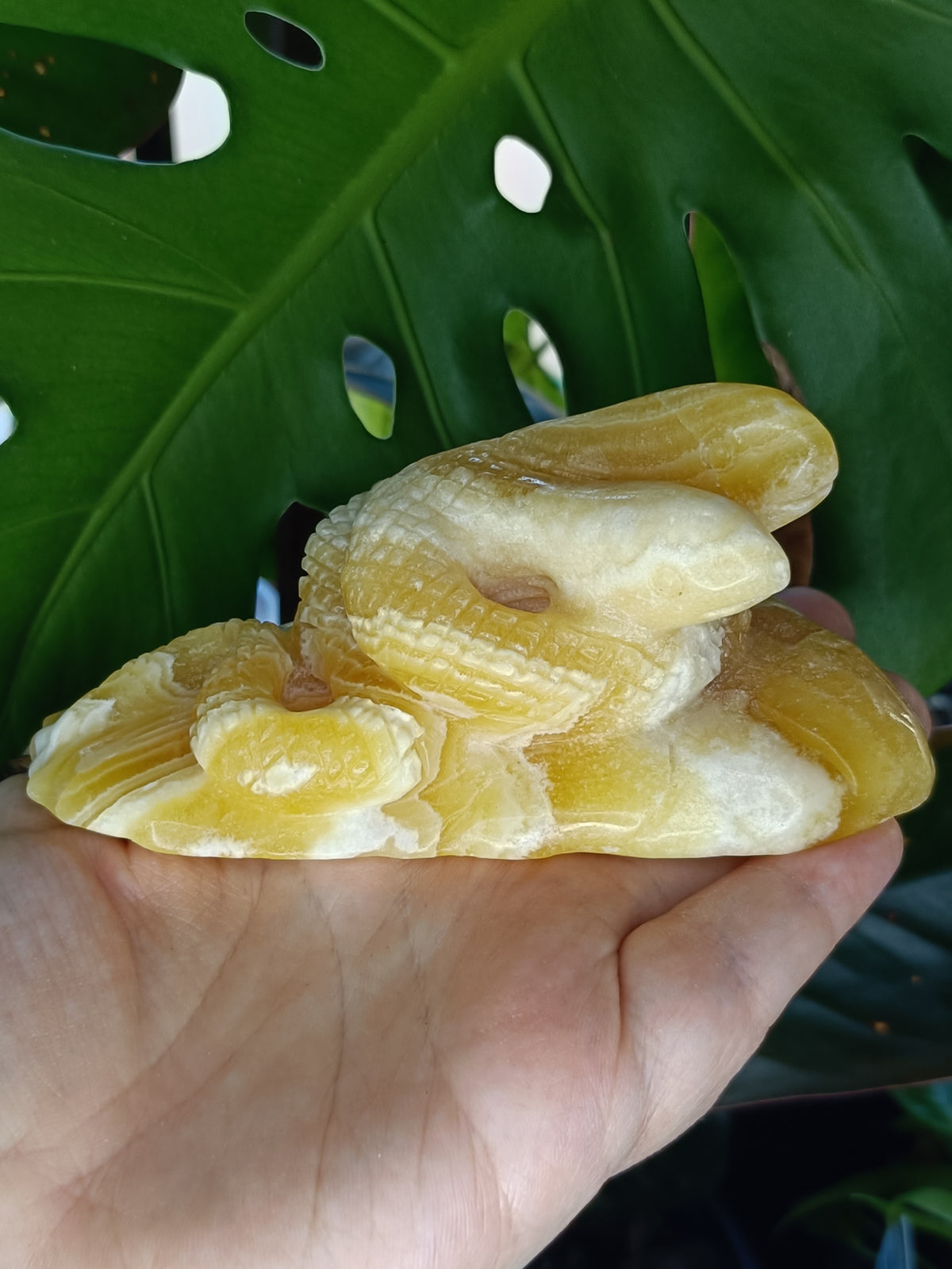 Orange Calcite Two-Headed Snake Carving - 399g