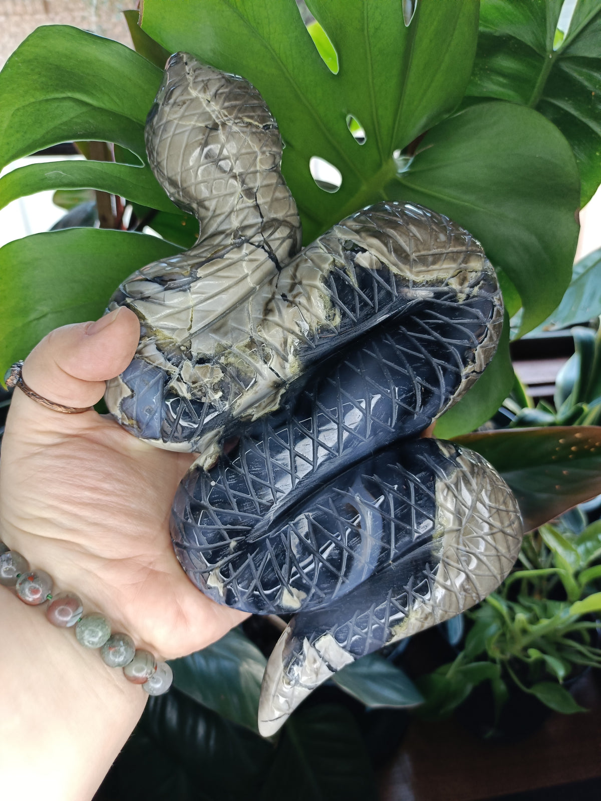 Volcanic Agate Snake Carving - 1400g