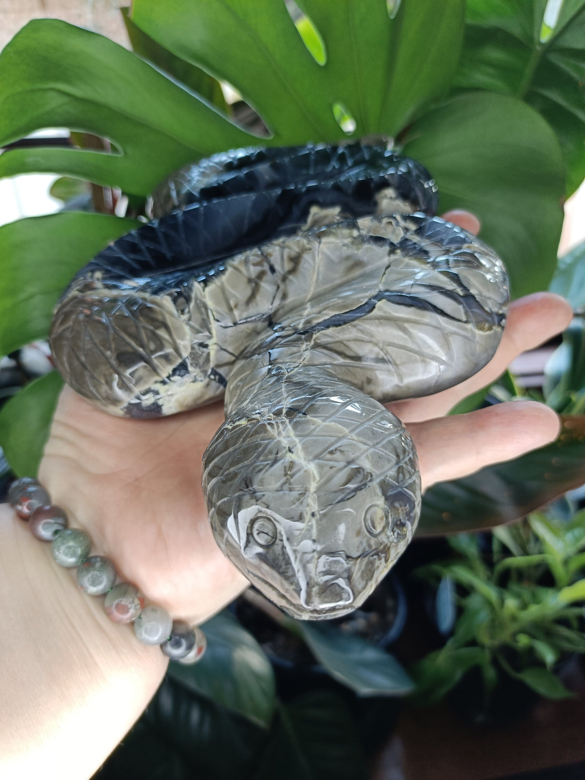 Volcanic Agate Snake Carving - 1400g