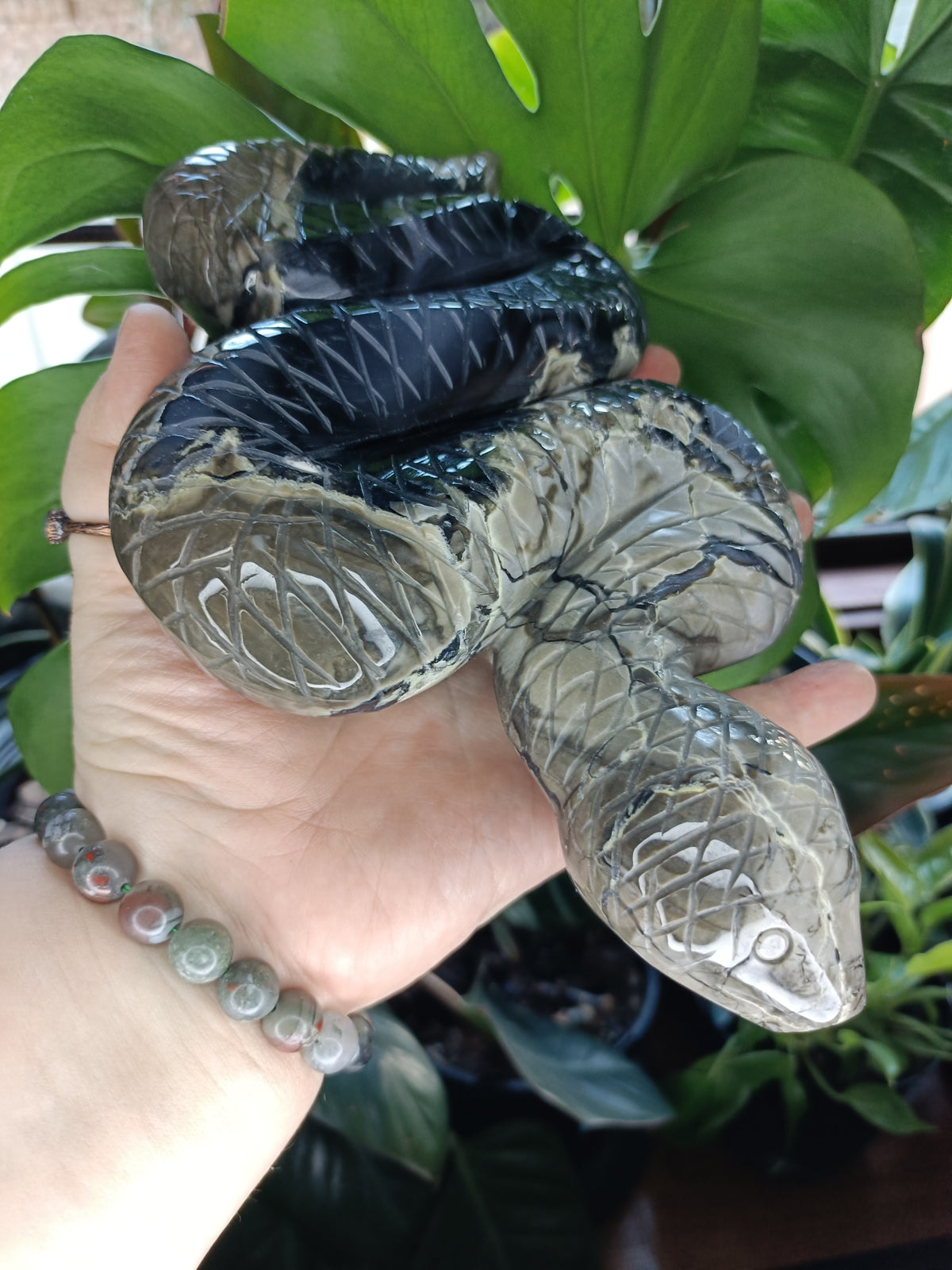 Volcanic Agate Snake Carving - 1400g
