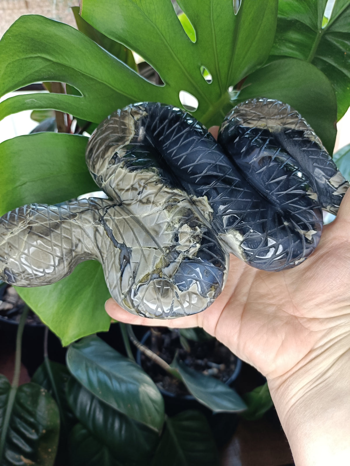 Volcanic Agate Snake Carving - 1400g