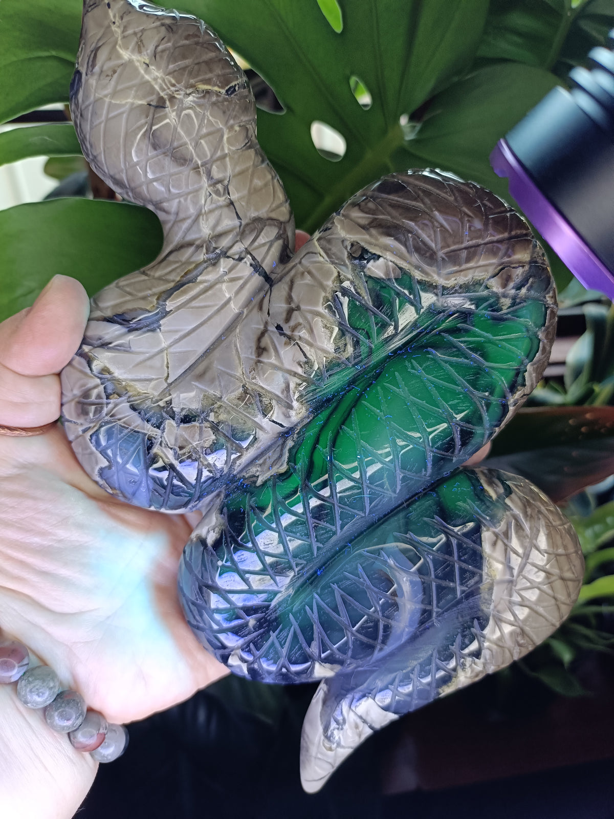Volcanic Agate Snake Carving - 1400g