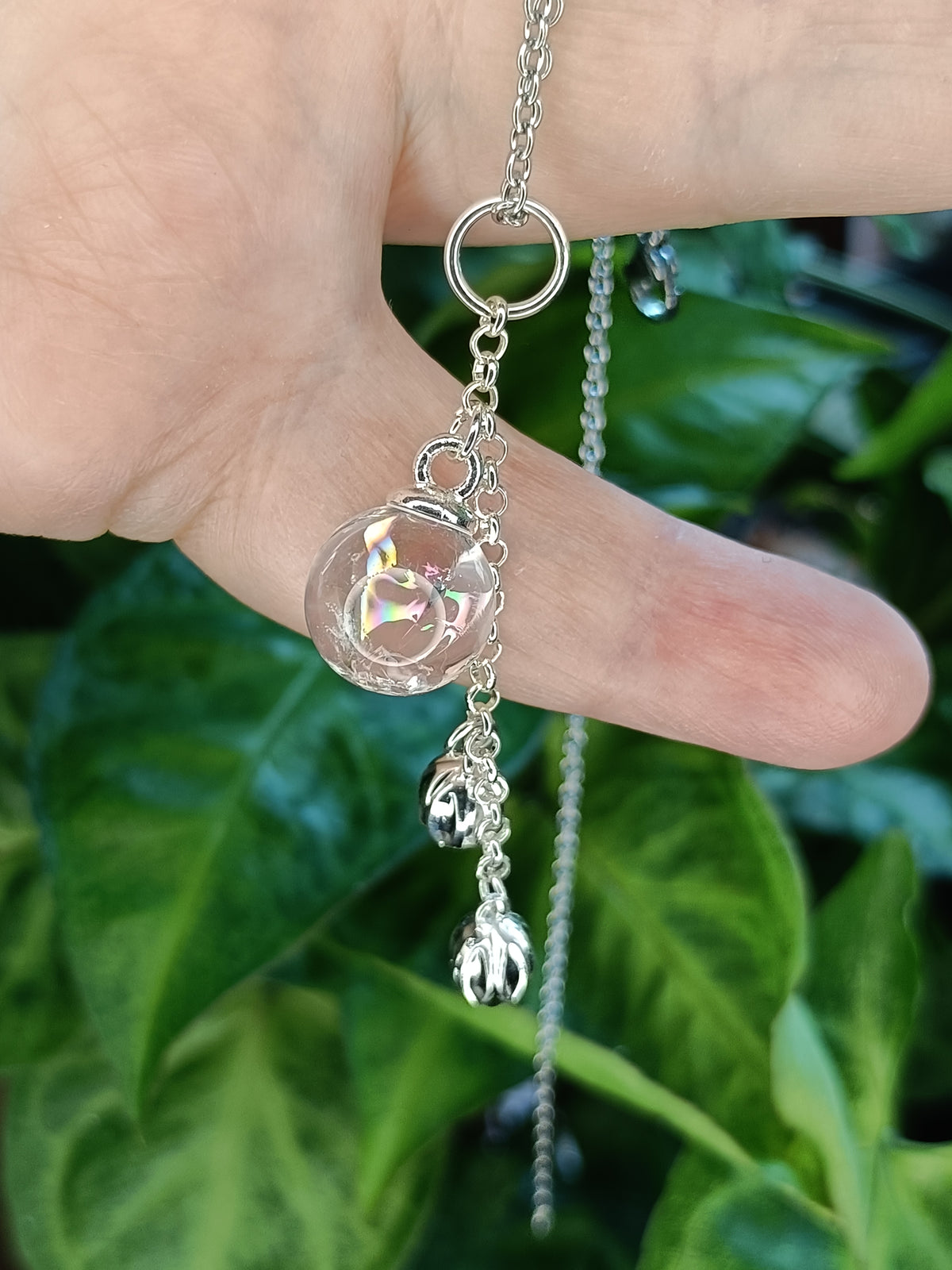 Clear Quartz Orb Dangle Pendant Necklace - Silver-Plated Copper