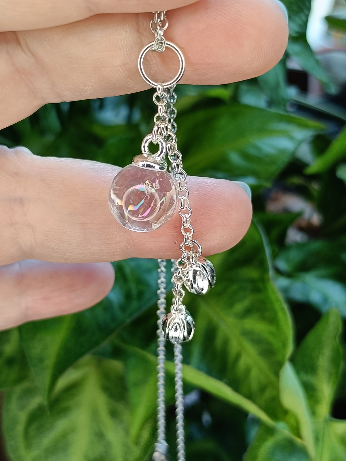 Clear Quartz Orb Dangle Pendant Necklace - Silver-Plated Copper