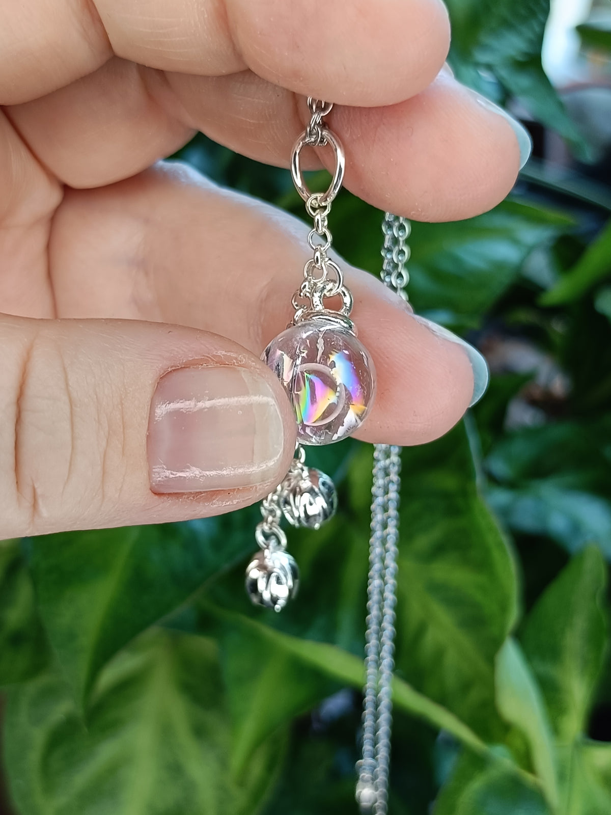 Clear Quartz Orb Dangle Pendant Necklace - Silver-Plated Copper