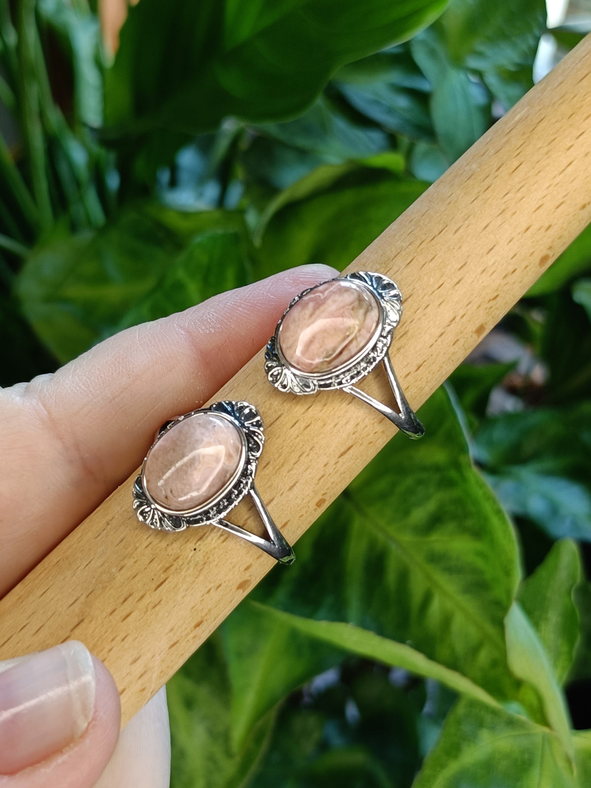 Rhodochrosite Ring - Silver-Plated Copper