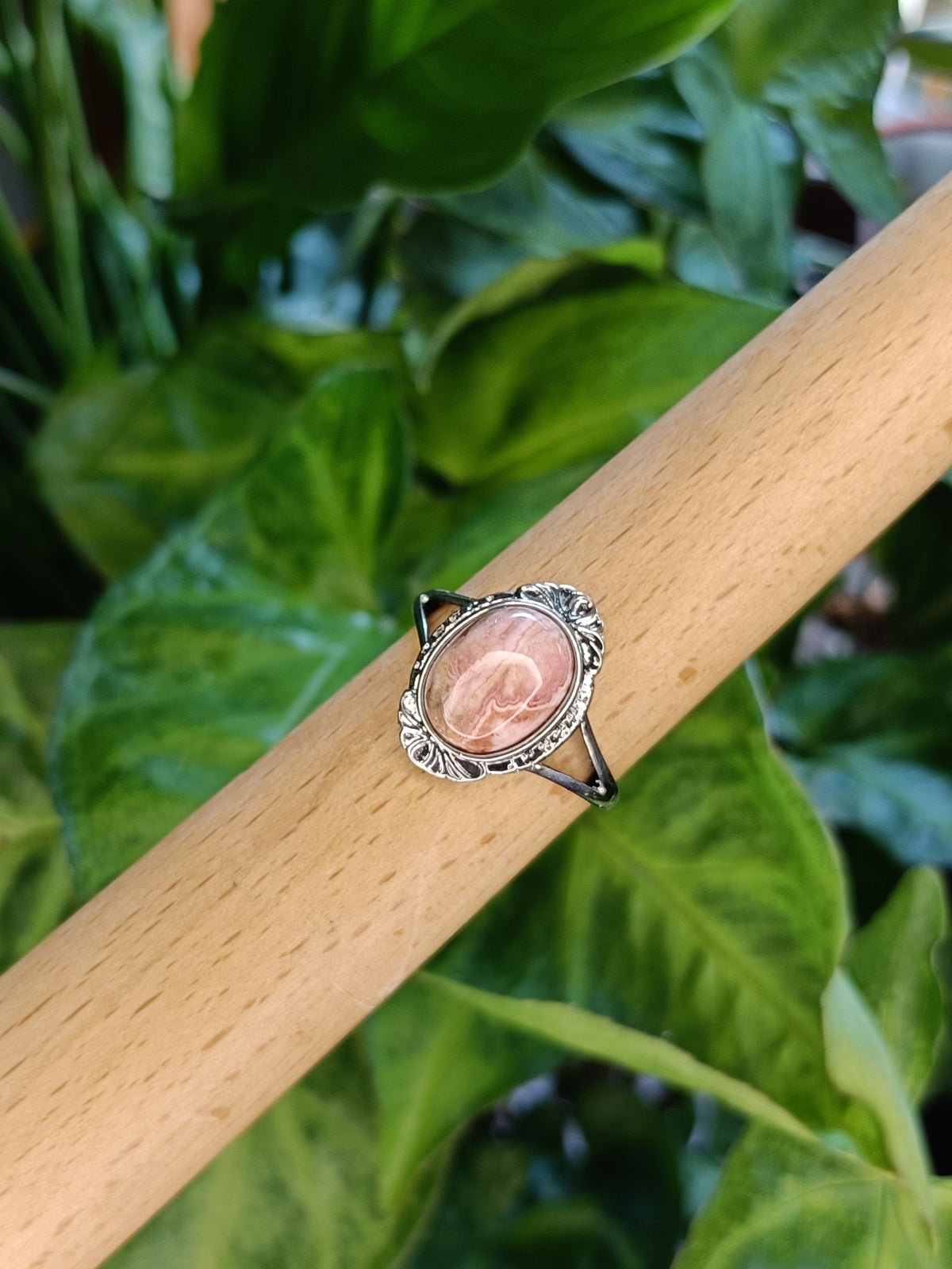 Rhodochrosite Ring - Silver-Plated Copper