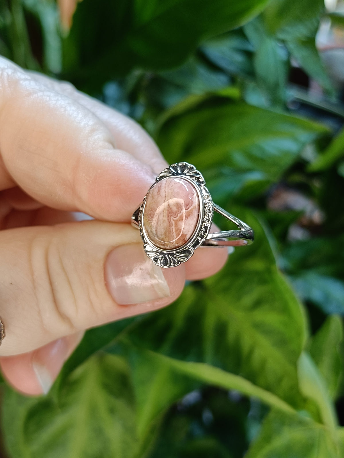 Rhodochrosite Ring - Silver-Plated Copper