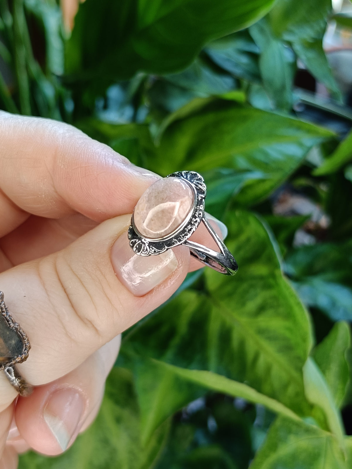 Rhodochrosite Ring - Silver-Plated Copper