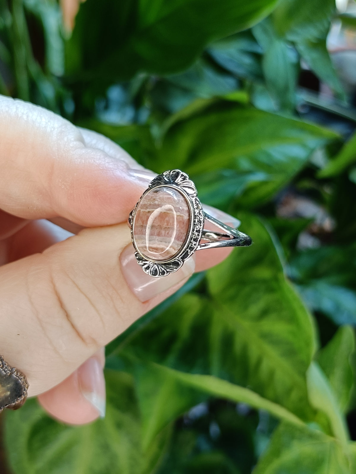 Rhodochrosite Ring - Silver-Plated Copper