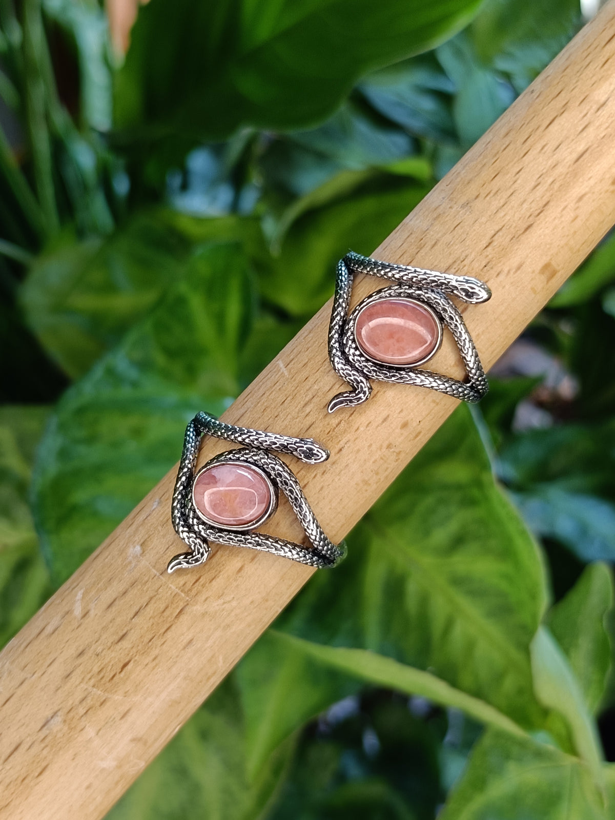 Rhodochrosite Snake Ring - Silver-Plated Copper