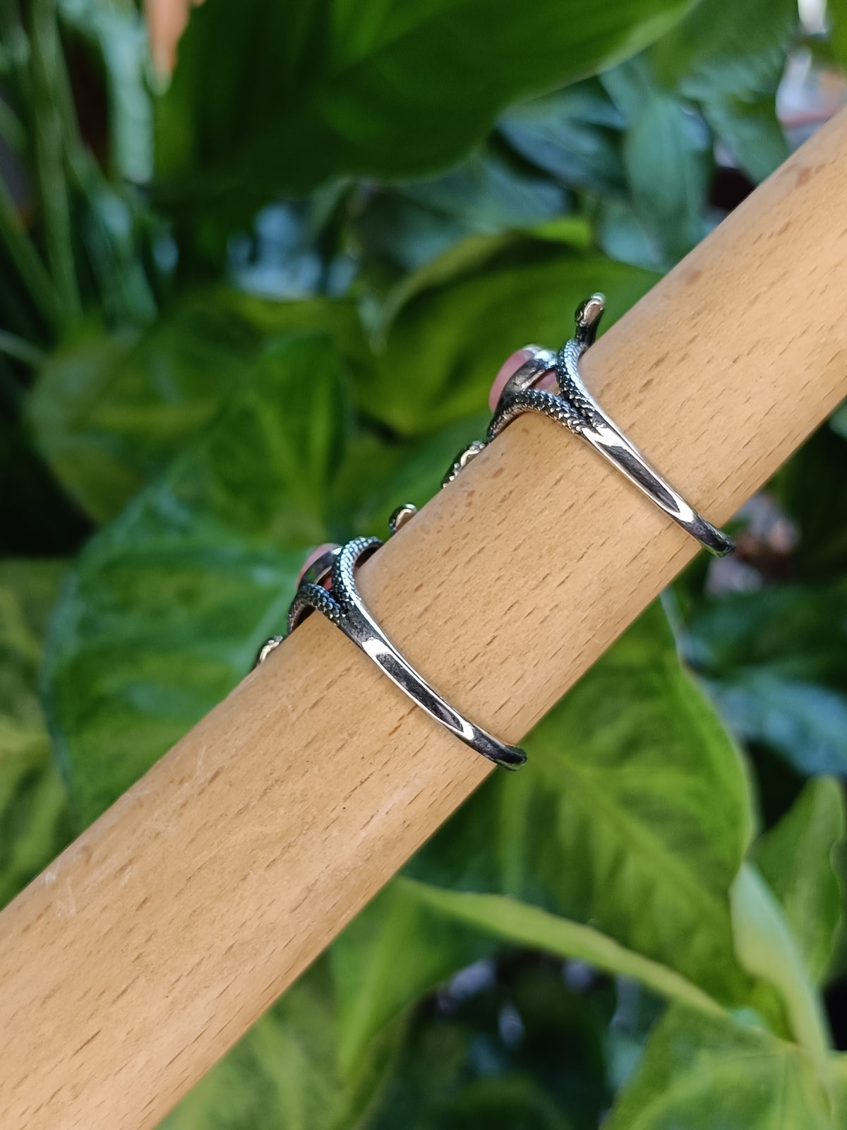 Rhodochrosite Snake Ring - Silver-Plated Copper