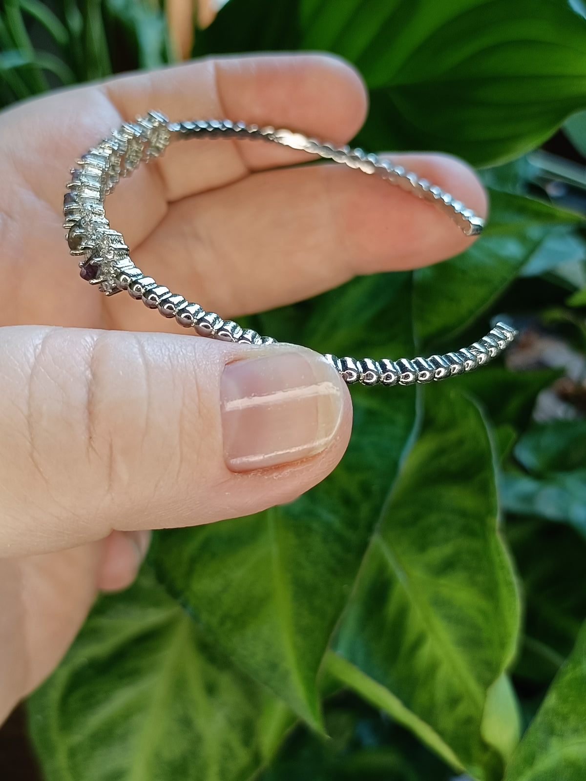 Sugilite and Moissanite Bangle - Silver-Plated Copper