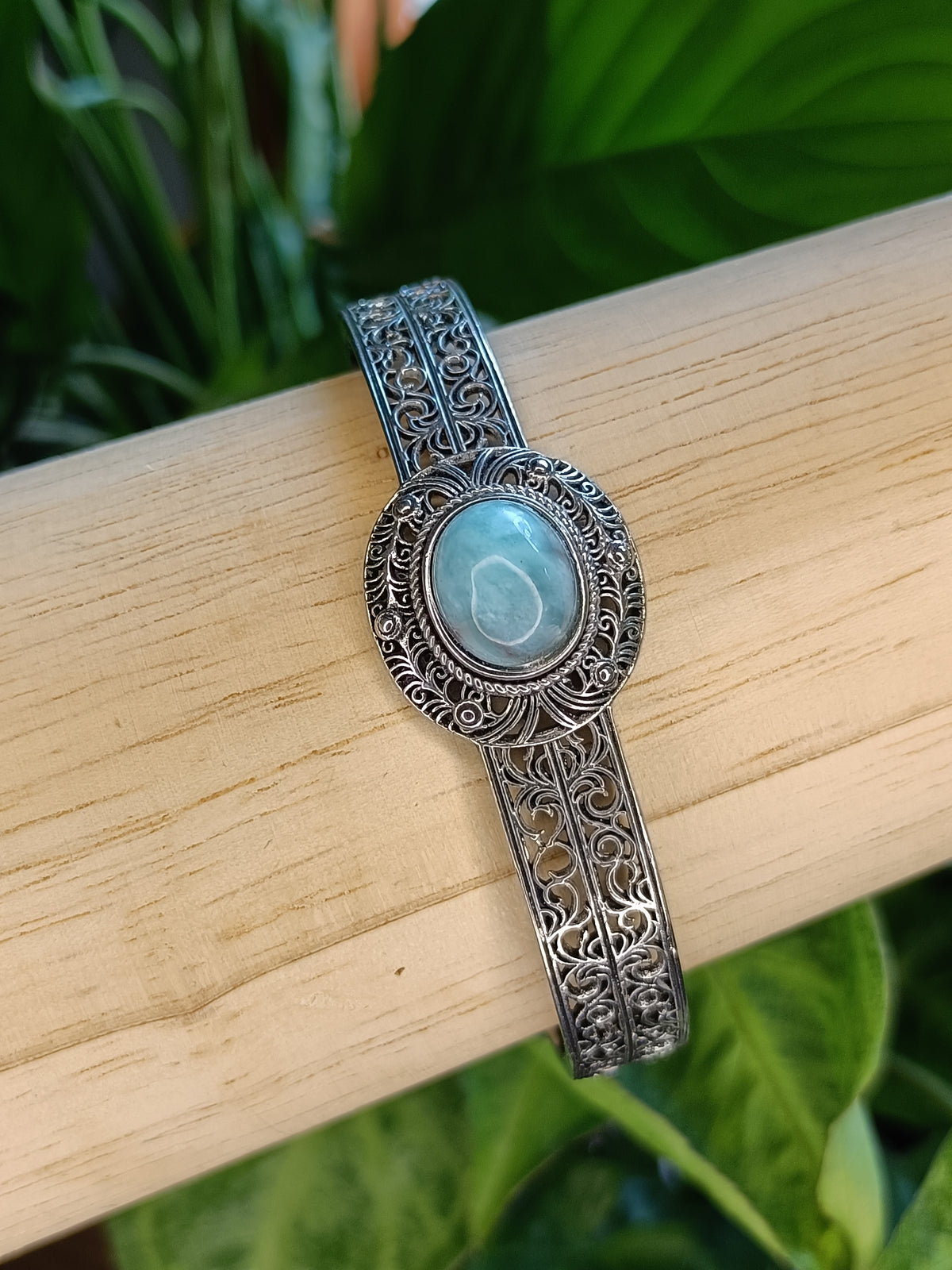 Larimar Filigree Bangle - Silver-Plated Copper