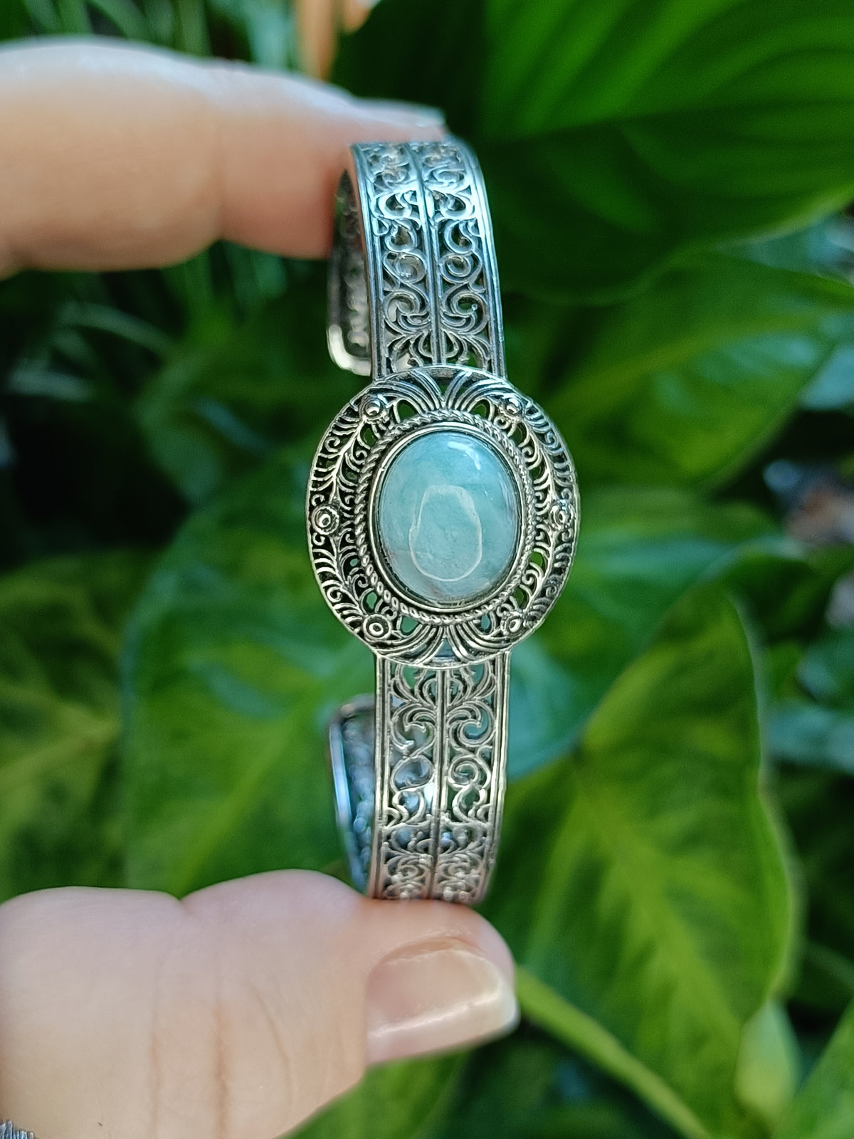 Larimar Filigree Bangle - Silver-Plated Copper
