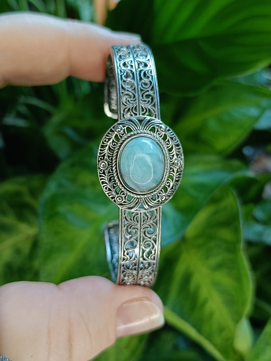 Larimar Filigree Bangle - Silver-Plated Copper