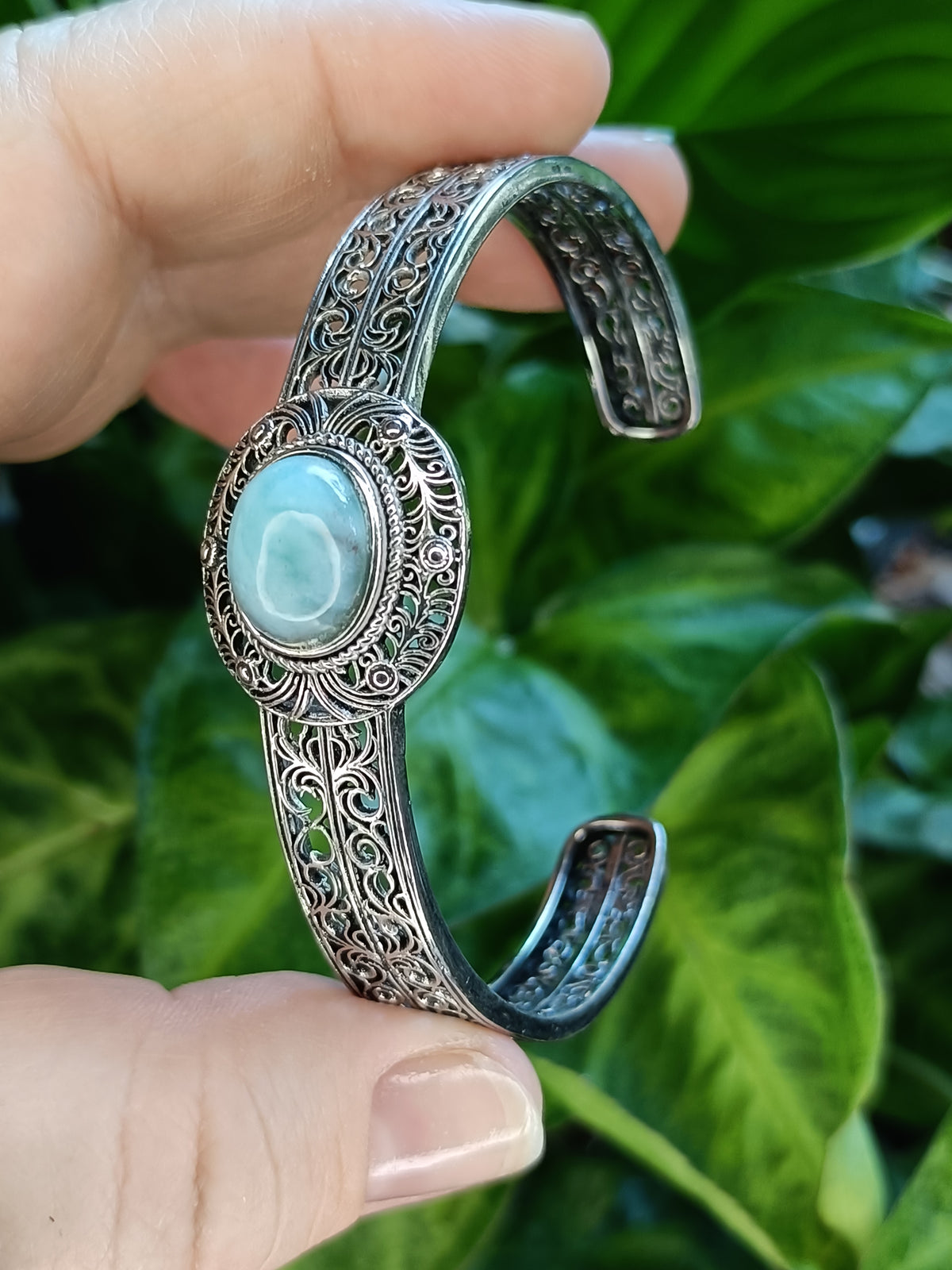 Larimar Filigree Bangle - Silver-Plated Copper