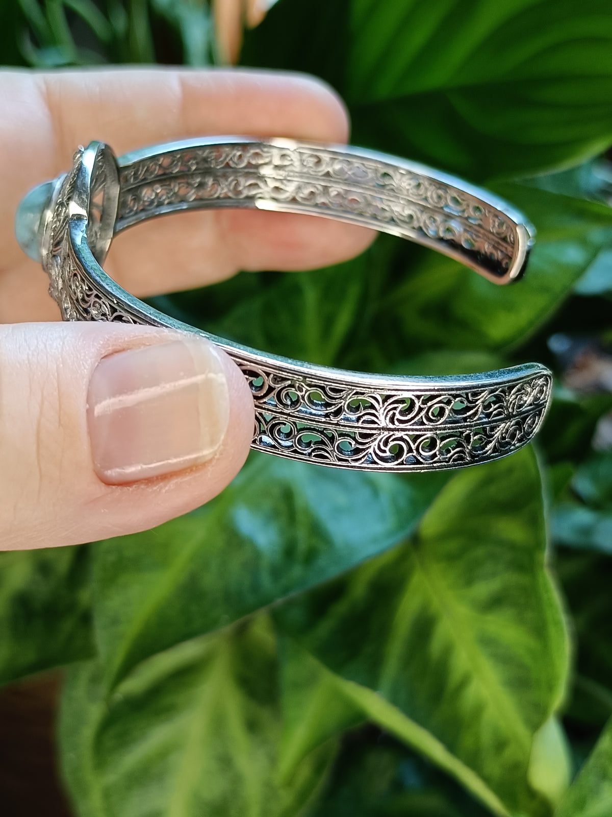 Larimar Filigree Bangle - Silver-Plated Copper