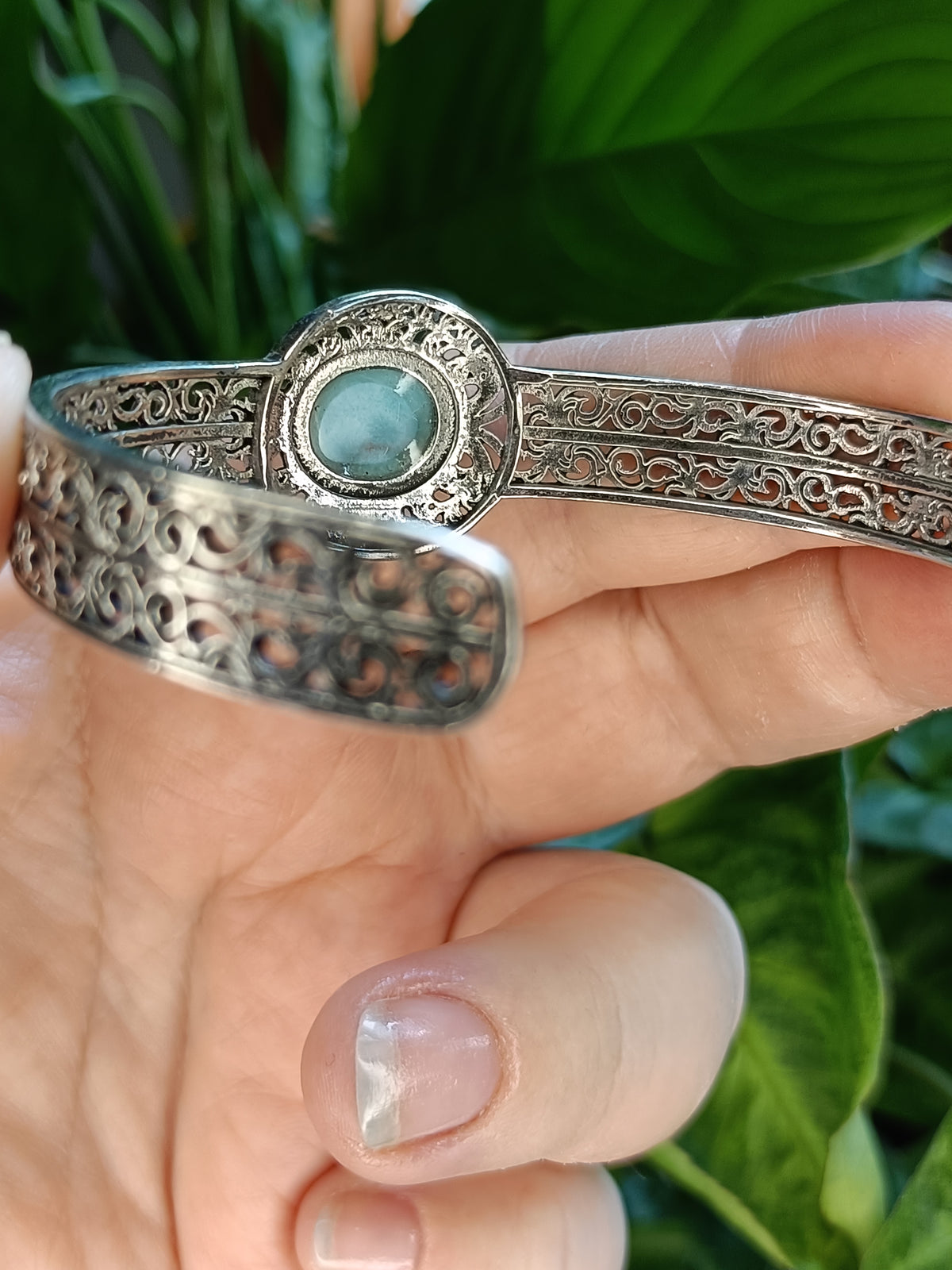 Larimar Filigree Bangle - Silver-Plated Copper