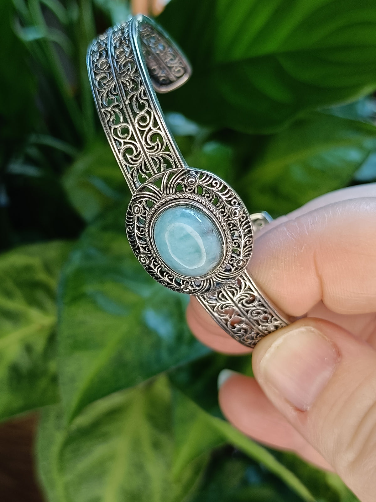 Larimar Filigree Bangle - Silver-Plated Copper