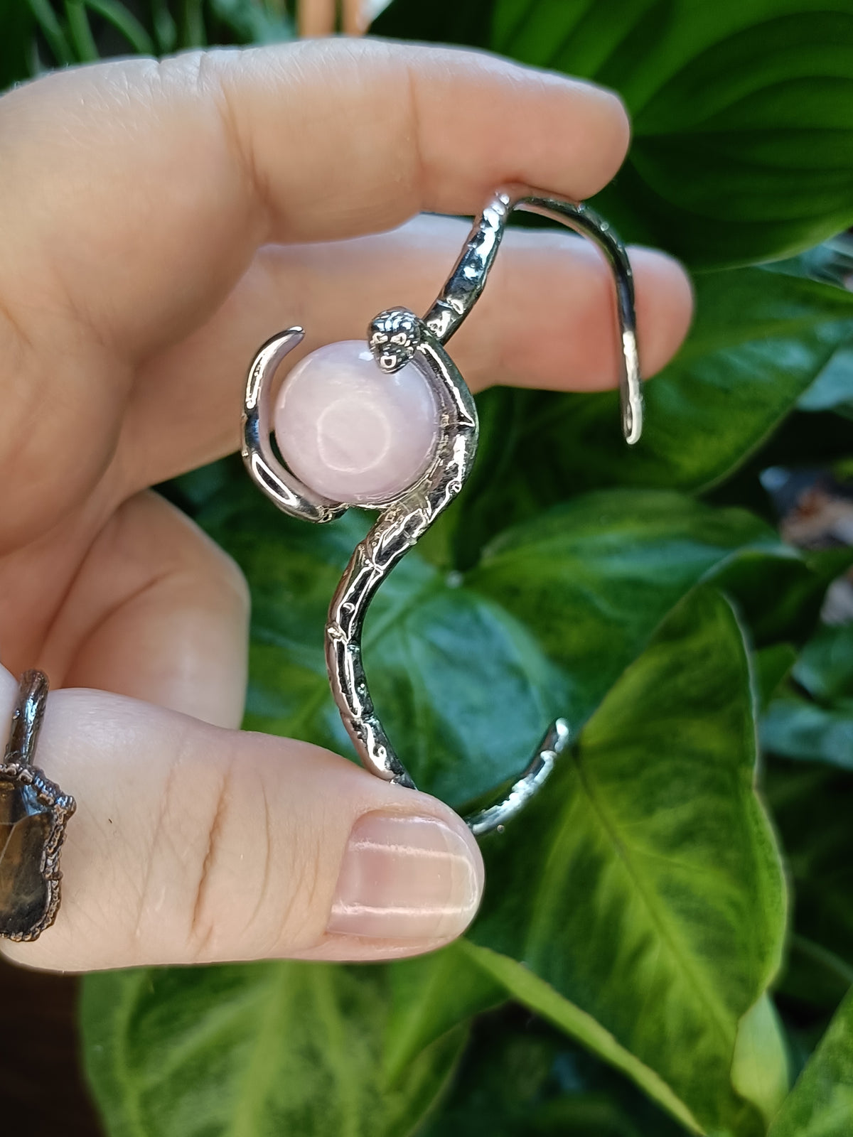 Kunzite Snake Bangle - Silver-Plated Copper