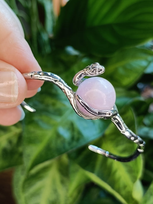 Kunzite Snake Bangle - Silver-Plated Copper