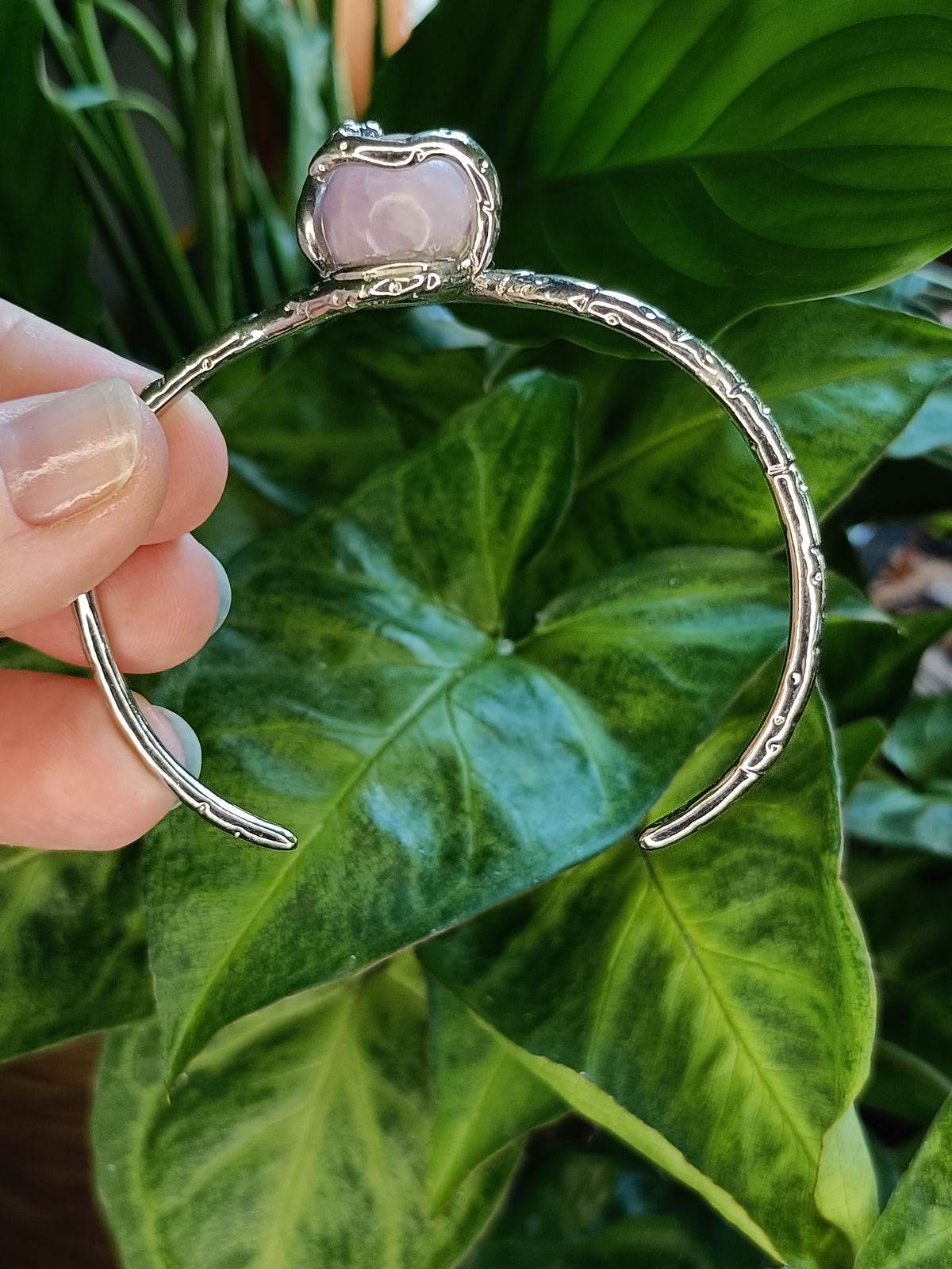 Kunzite Snake Bangle - Silver-Plated Copper