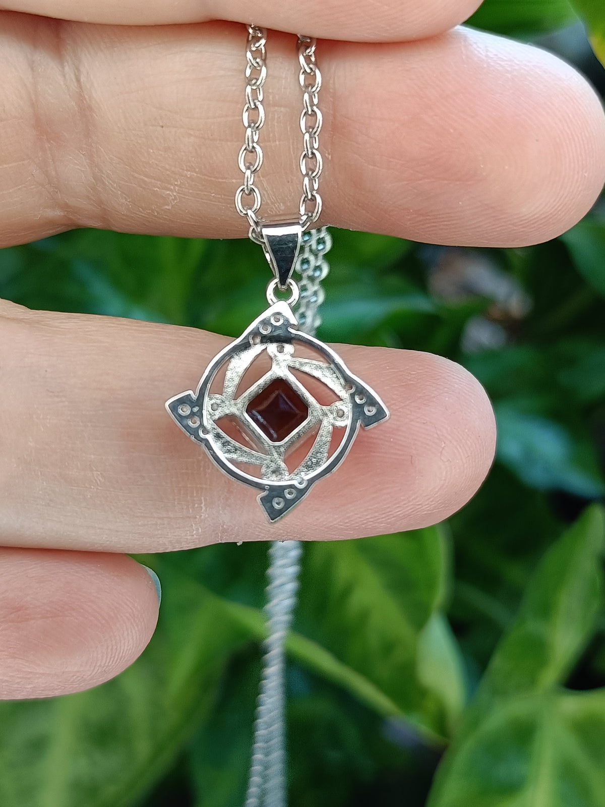 Square cut Smokey Quartz & CZ Pendant Necklace - Silver-Plated Copper