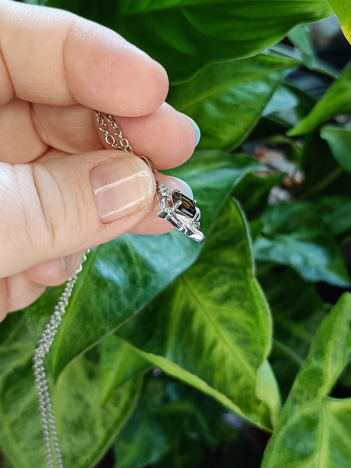 Square cut Smokey Quartz & CZ Pendant Necklace - Silver-Plated Copper