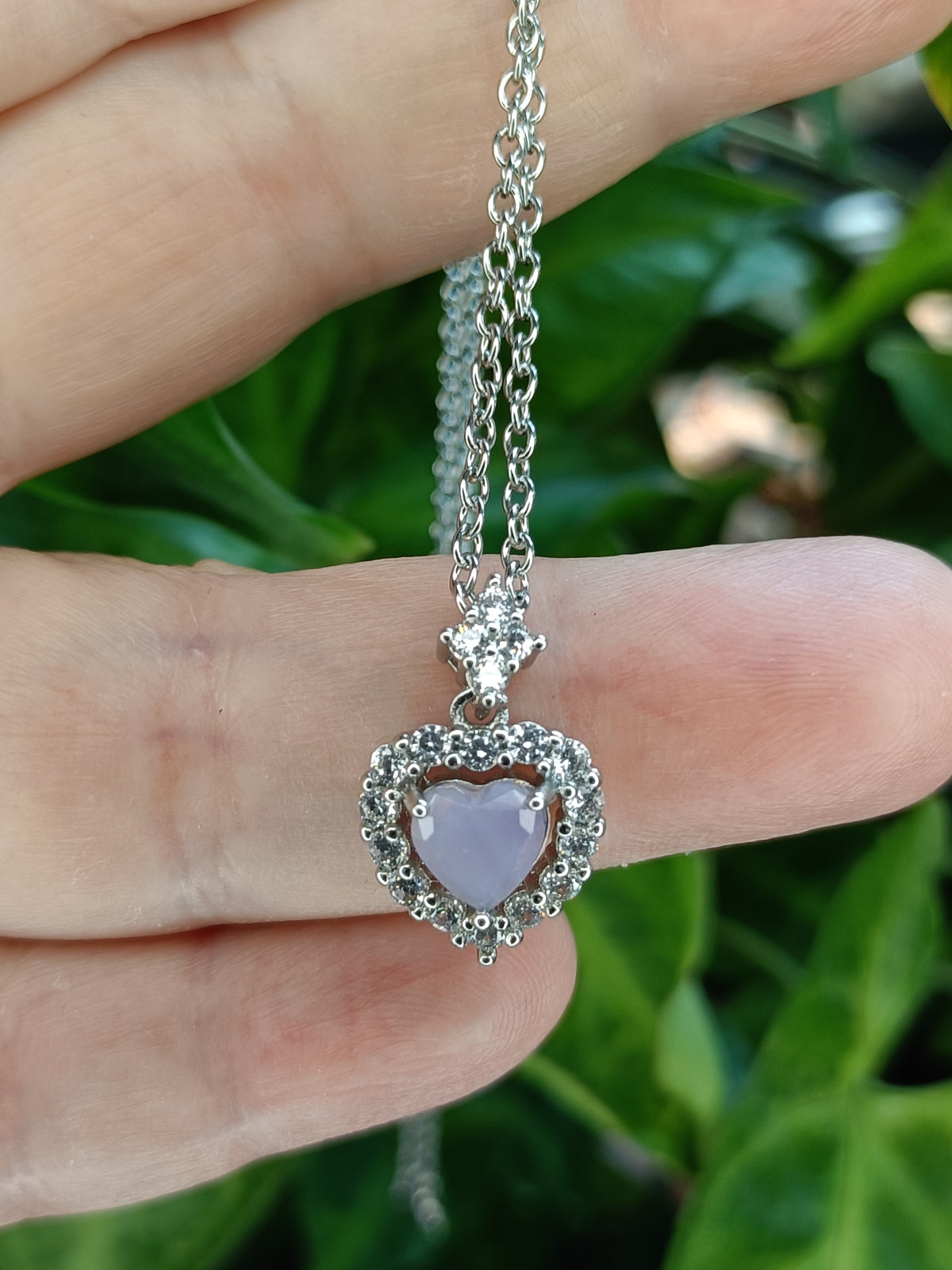 Violet Amethyst & Moissanite Heart Shaped Pendant Necklace - Silver-Plated Copper