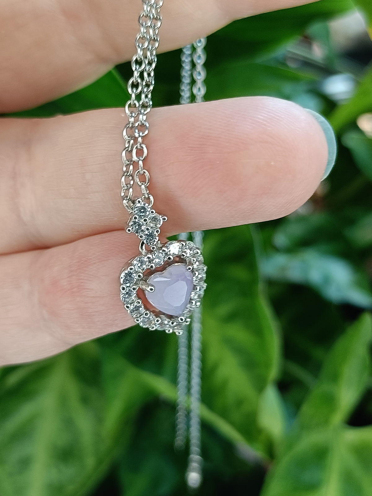Violet Amethyst & Moissanite Heart Shaped Pendant Necklace - Silver-Plated Copper