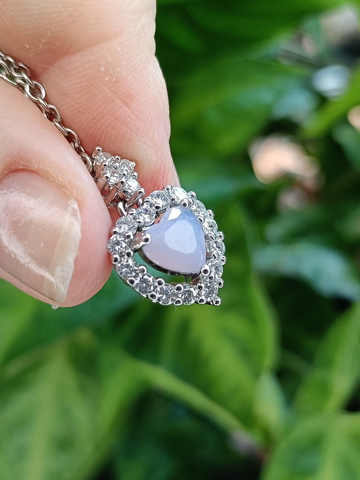 Violet Amethyst & Moissanite Heart Shaped Pendant Necklace - Silver-Plated Copper