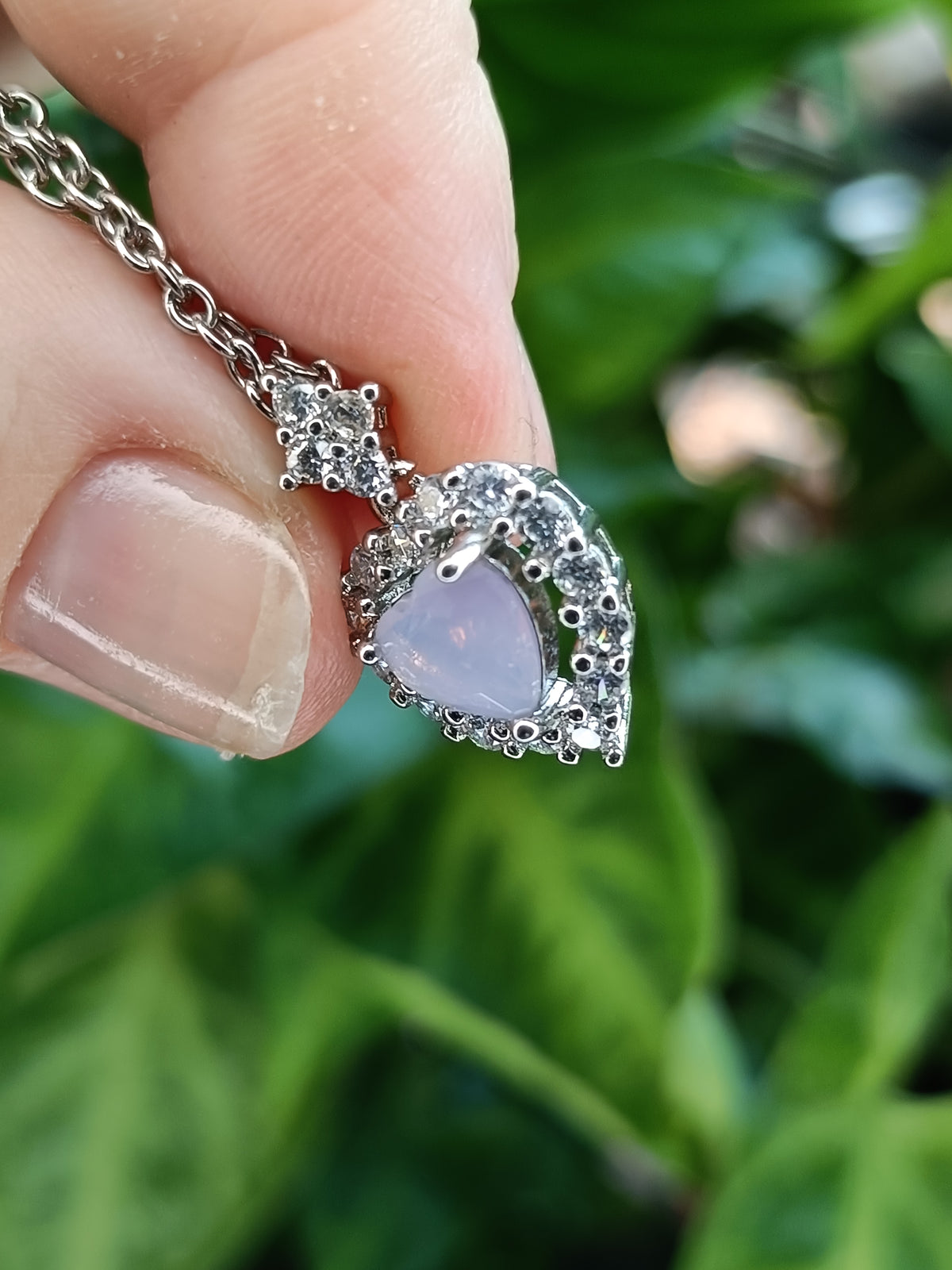Violet Amethyst & Moissanite Heart Shaped Pendant Necklace - Silver-Plated Copper
