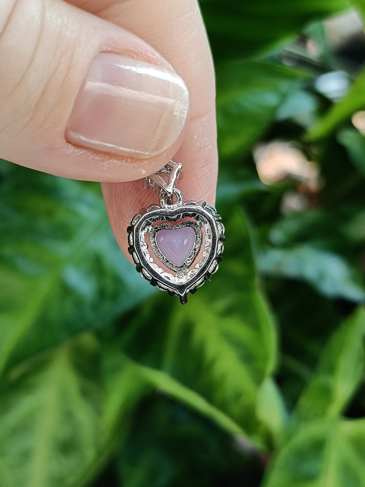 Violet Amethyst & Moissanite Heart Shaped Pendant Necklace - Silver-Plated Copper
