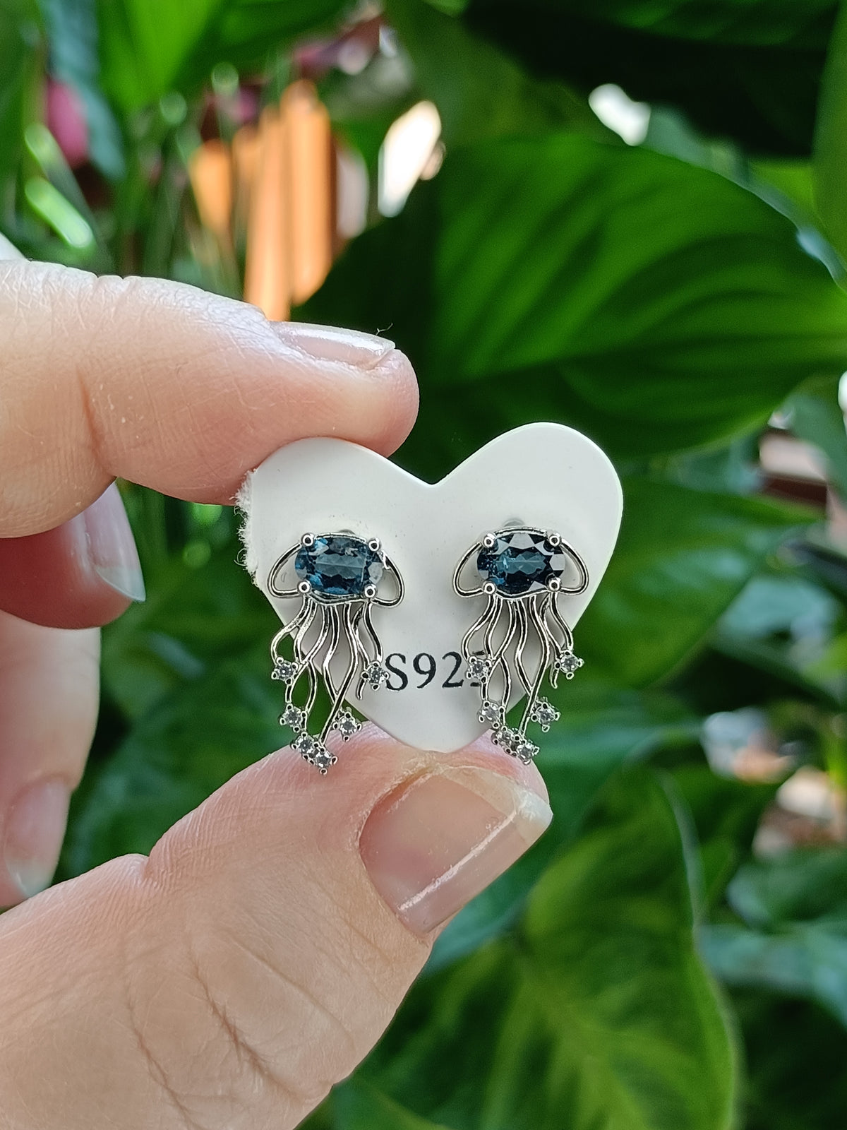 Blue Topaz Jellyfish Earrings - Silver-Plated Copper
