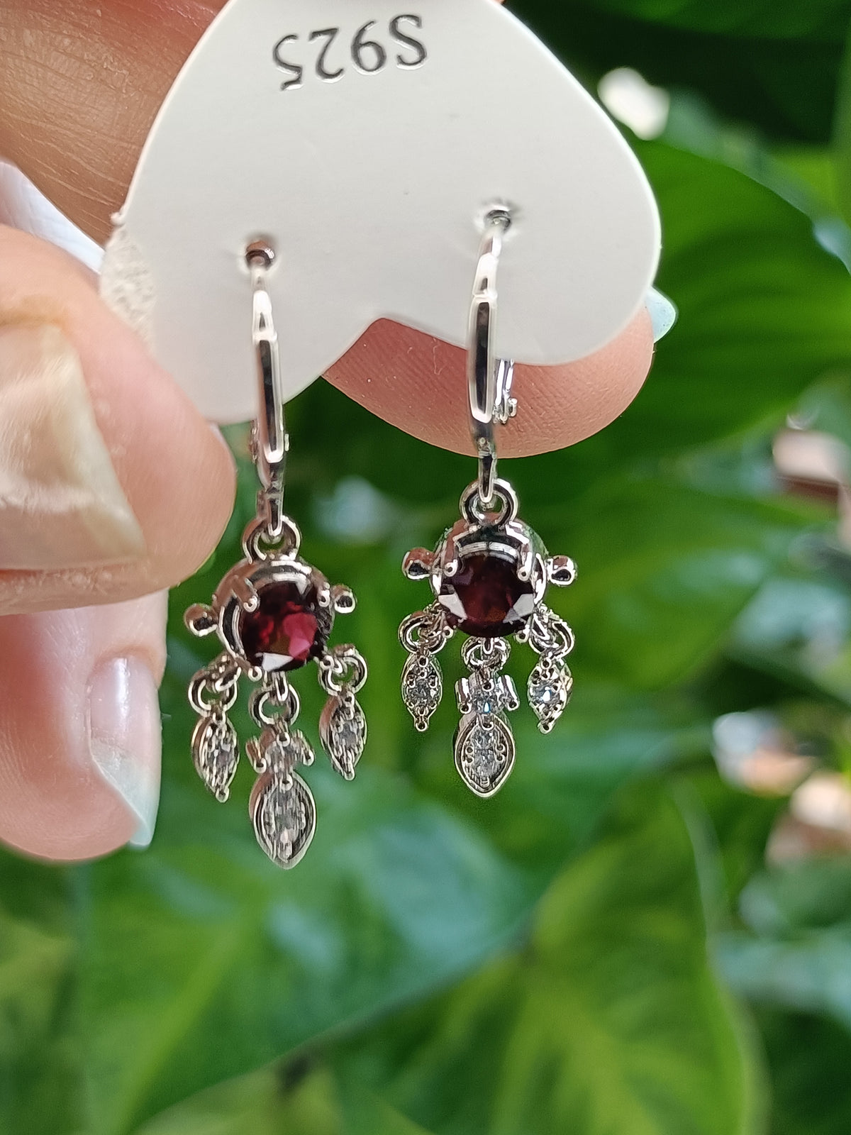 Garnet Dream Catcher Sleeper Earrings - Silver-Plated Copper