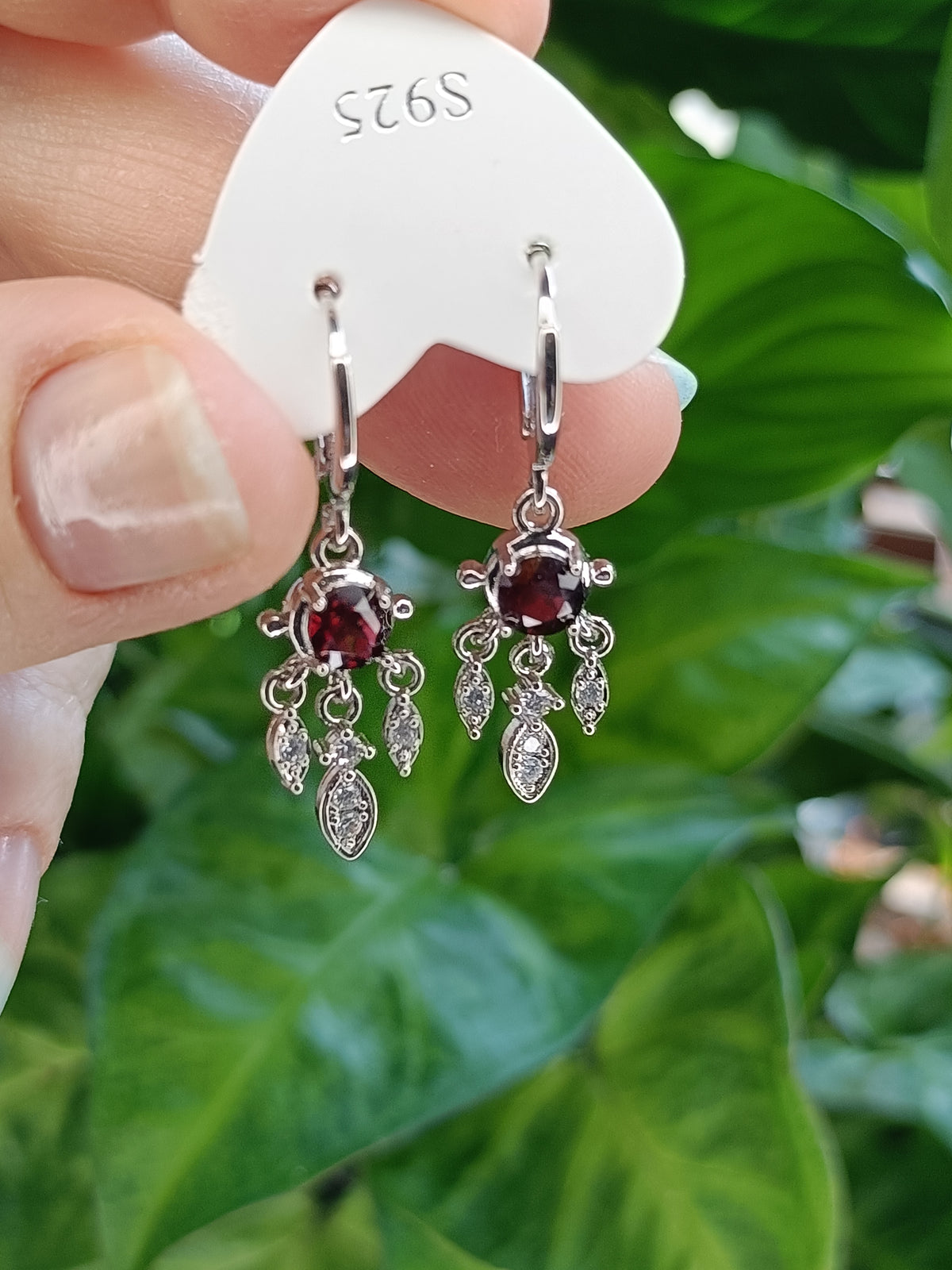 Garnet Dream Catcher Sleeper Earrings - Silver-Plated Copper