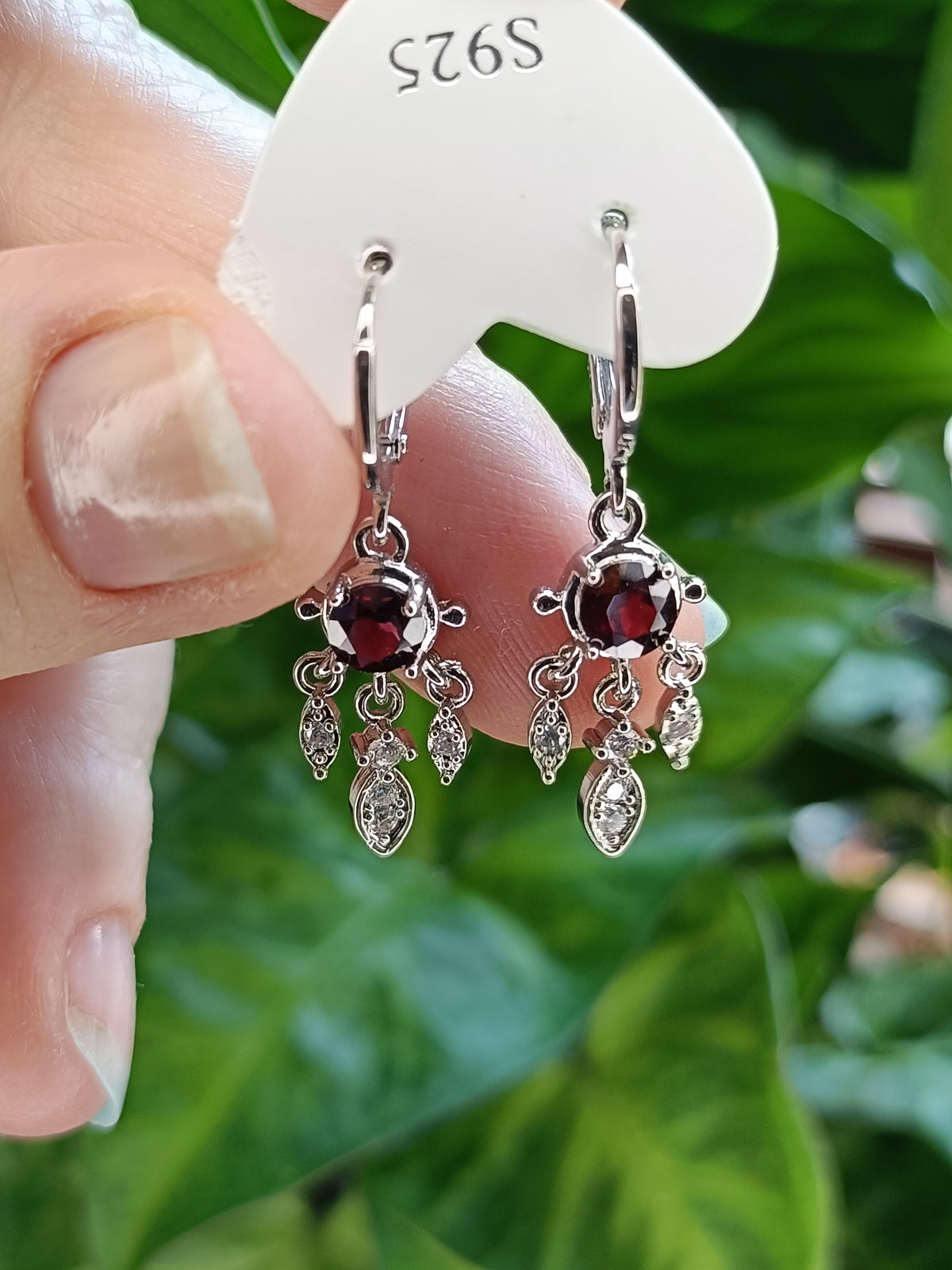 Garnet Dream Catcher Sleeper Earrings - Silver-Plated Copper
