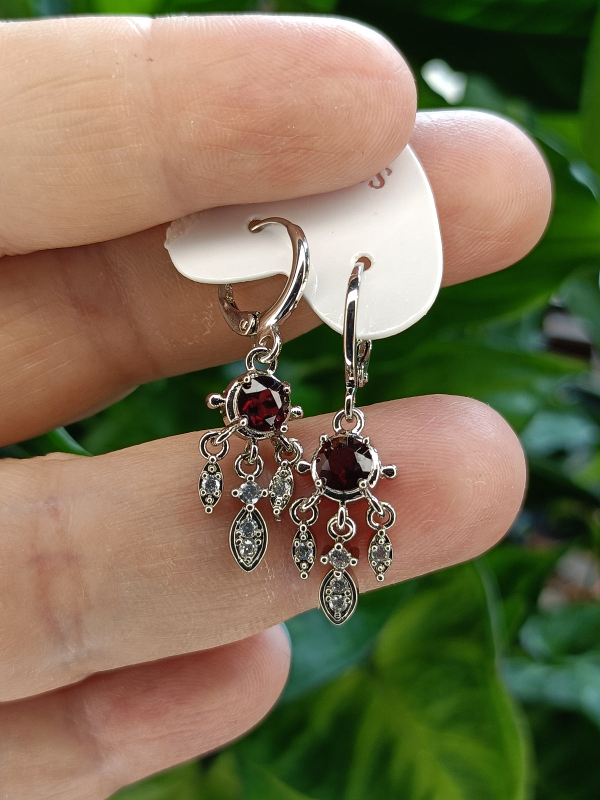 Garnet Dream Catcher Sleeper Earrings - Silver-Plated Copper