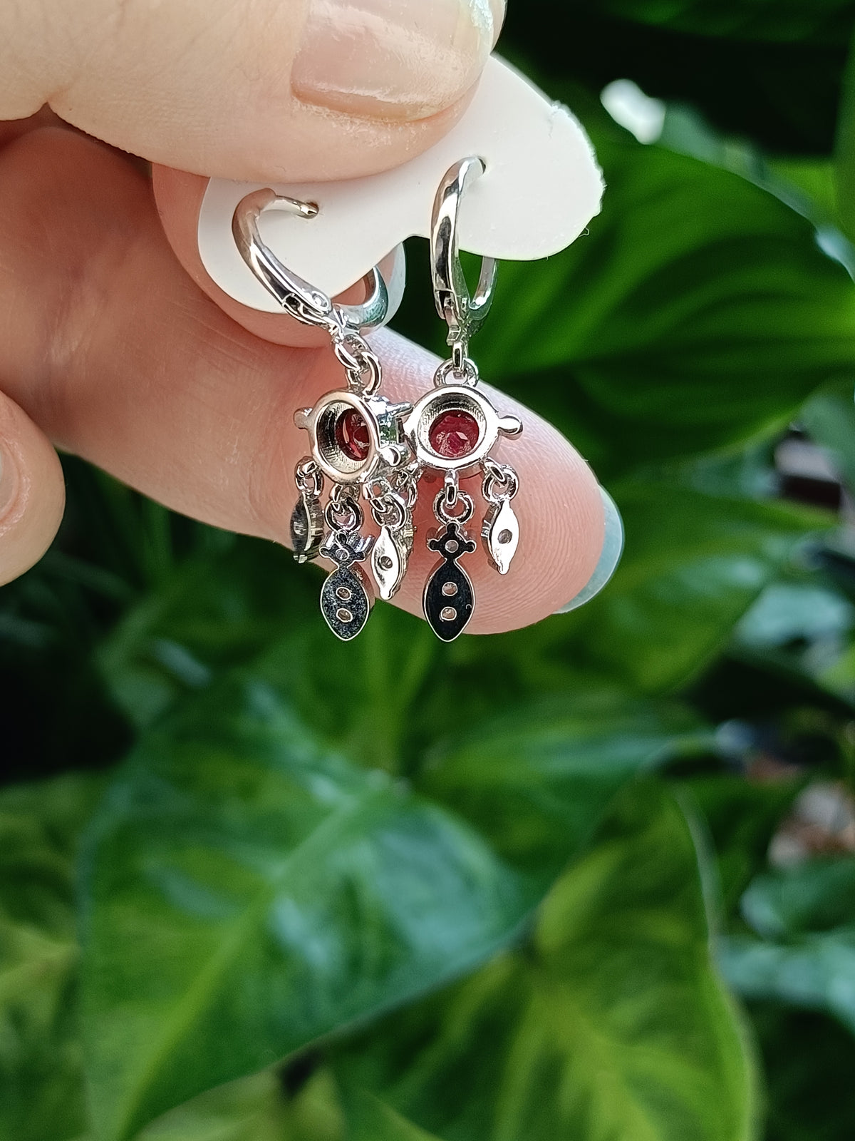Garnet Dream Catcher Sleeper Earrings - Silver-Plated Copper