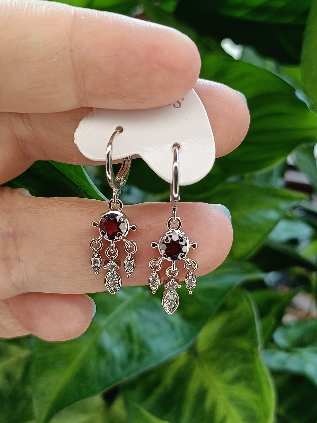Garnet Dream Catcher Sleeper Earrings - Silver-Plated Copper