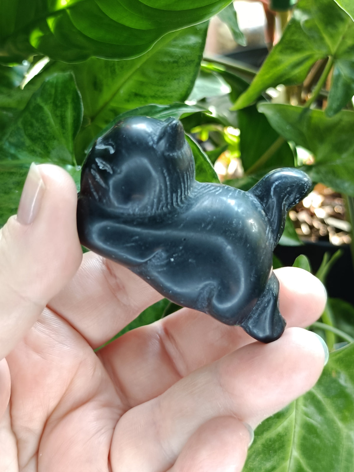 Black Obsidian Laying Down Cat - 97g
